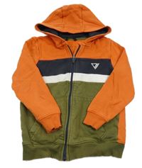 Cihlovo-khaki-černá propínací mikina s výšivkou a kapucí George