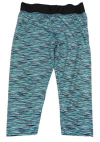 Tyrkysovo-černo-bílé melírované sportovní capri legíny Ergeenomixx