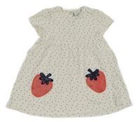 Bílé puntíkaté bavlněné šaty s jahodami Topomini
