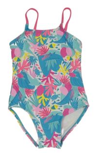 Bílo-azurové jednodílné plavky s mořskými živočichy Pusblu