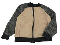 Hnědo-černá propínací mikina s kostkovanými rukávy Matalan