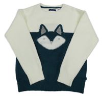 Smetanovo-tmavozelený svetr s liškou