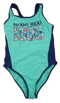 Tyrkysovo-tmavomodré jednodílné plavky s číslem