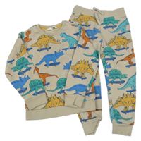 2set - Béžová mikina s dinosaury + tepláky M&S