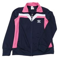 Tmavomodro-růžovo-bílá propínací mikina Adidas