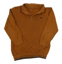 Hnědý lehký svetr s výšivkou a límečkem Matalan