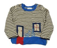 Béžovo-černo-modrý pruhovaný svetr s kolem Next