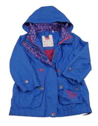 Modrá šusťáková podzimní parka s nápisem a kapucí C&A