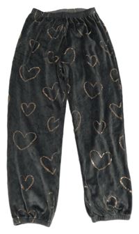 Tmavošedé plyšové tepláky se srdíčky Next