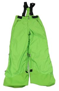 Neonově zelené šusťákové funkční laclové oteplovačky s kšandami Decathlon