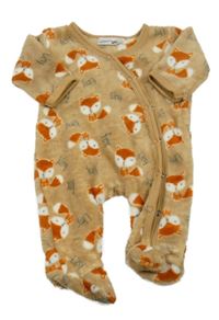 Hnědý plyšový overal s liškami Ergee