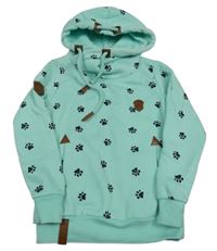 Mintová vzorovaná mikina s tlapkami a kapucí 