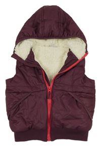 Fialová šusťáková zateplená vesta s kapucí 