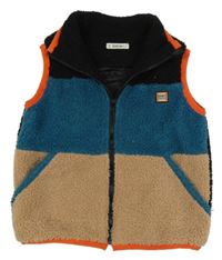 Černo-modro-hnědá huňatá podšitá vesta shein