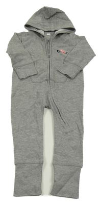 Šedá melírovaná tepláková kombinéza s kapucí 