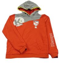 Červeno-šedá mikian s nápisem a kapucí 