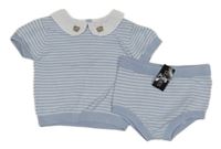 Nové - 2 set - světlemodré pruhované pletené tričko + pletené kraťasy dunnes