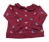 Vínová mikina s motýlky a límečkem Jojo Maman Bébé