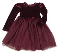 Vínové sametové šaty s tylovou sukní Sinsay