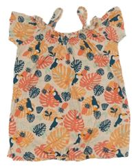 Meruňkový top s listy a tukany