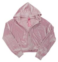 Nové - světlerůžová sametová propínací crop mikina s kapucí River Island