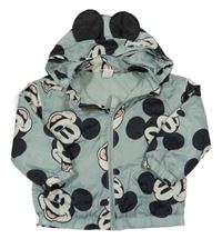 Zelená šusťáková podzimní bunda s Mickeym a kapucí H&M