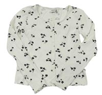 Bílé květované žebrované crop triko s knoflíky Page