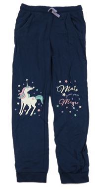 Tmavomodré tepláky s jednorožcem a nápisem Little kids