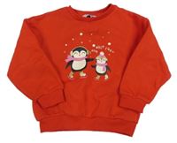 Červená mikina s tučňáky zn. Primark