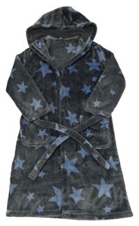 Tmavošedo-modrý plyšový župan s hvězdami a kapucí M&S