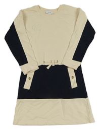 Smetanovo-tmavomodré teplákové šaty s písmenem Reiss