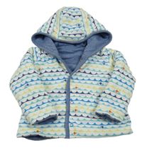 Bílo-modro-zelená pruhovaná propínací oboustranná zateplená mikina s rybami a kapucí M&S