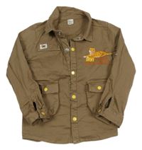 Hnědá plátěná košilová bunda s tygrem 