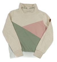 Béžovo-zeleno-růžová mikina s límcem Yigga