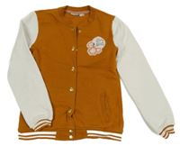 Medovo-bílá baseballová mikina s květy a nápisem Pepperts