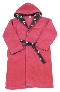 Růžovo-šedý plyšový župan s hvězdami a kapucí C&A