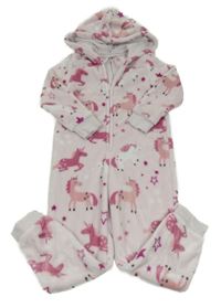 Světlerůžová plyšová kombinéza s jednorožci a kapucí C&A