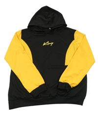 Černo-hořčicová mikina s nápisem a kapucí 