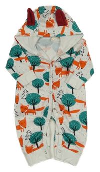 Bílo-zeleno-oranžová kombinéza se stromy a liškami a kapucí 