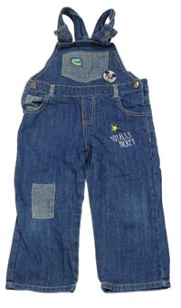 Tmavomodré laclové rifle s Mickeym a nápisy Disney