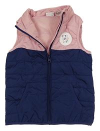 Tmavomodro-růžová šusťáková zateplená vesta s nášivkou Lily & Dan