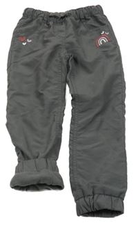 Antracitové šusťákové zateplené cuff kalhoty s výšivkami Topolino