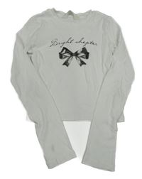 Bílé žebrované crop triko s nápisem a mašlí H&M