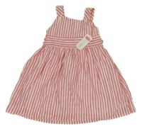 Nové - Růžovo-bílé pruhované šaty s páskem 