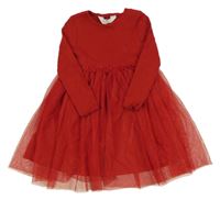 Červené žebrované šaty s tylovou sukní H&M