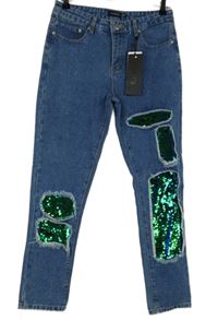 Dámské modré kotníkové rifle s dírami a flitry LOTD 