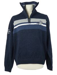 Pánský tmavomodrý svetr s pruhy a stojáčkem Lerros 