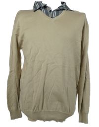 Nové - Pánský béžový svetr s košilovým límečkem Dunnes 