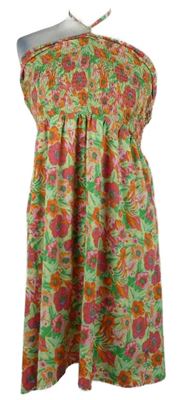 Dámské zeleno-červené kytičkované žabičkové šaty Primark 