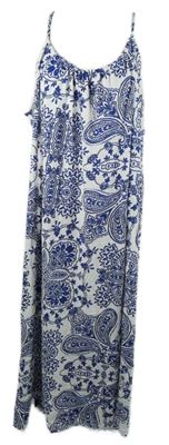 Dámské bílo-modré vzorované midi šaty H&M